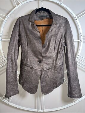 Giorgio Brato 100% Leather Laminated Metallic Crackle-Finish Blazer Jacket